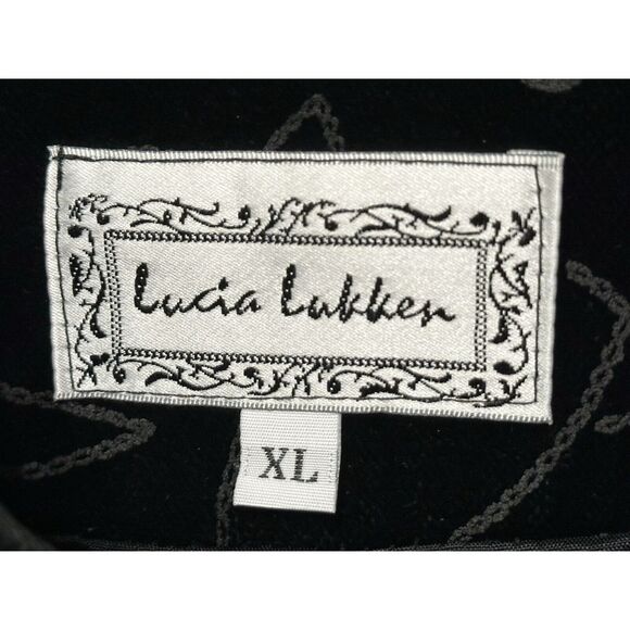 Lucia Lukken Vintage Black Velvet Floral Print Jacket Lined USA Made‎ Blazer XL - Picture 3 of 6